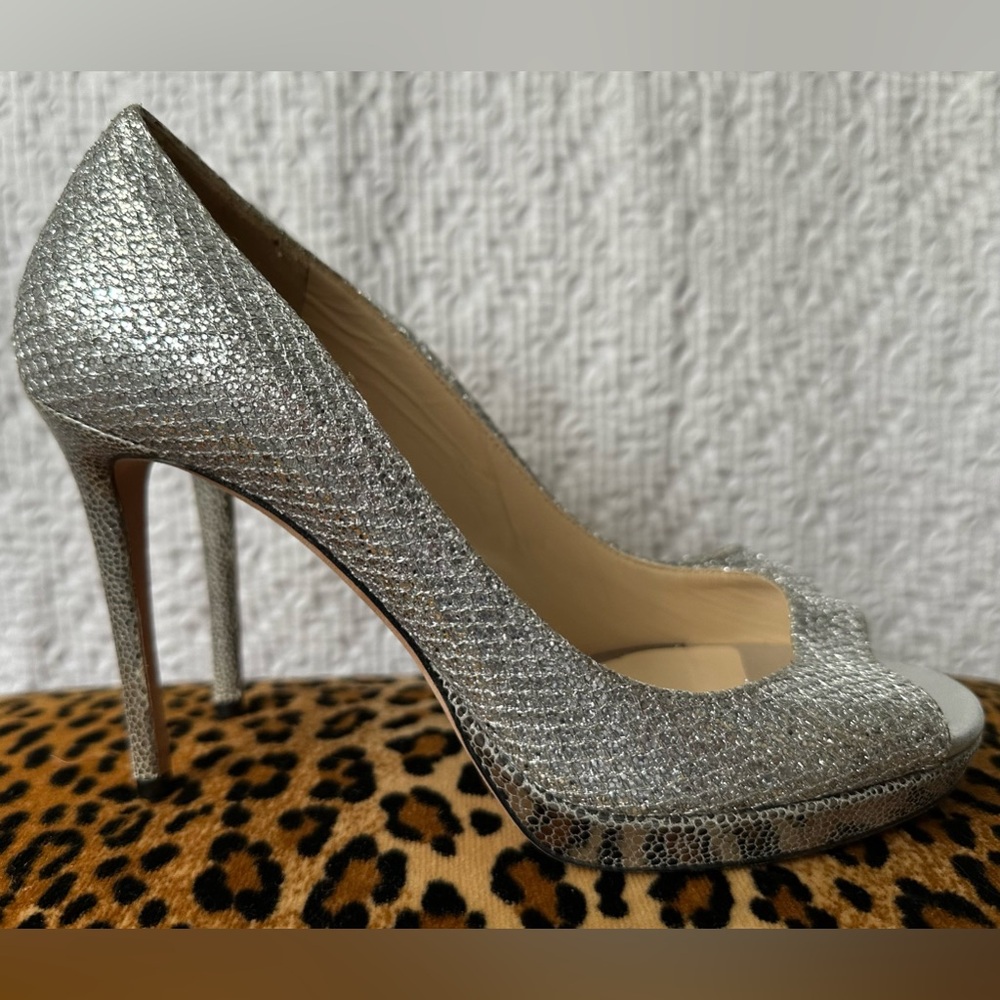 Jimmy Choo Luna PeepToe Heel in Silver Size 38